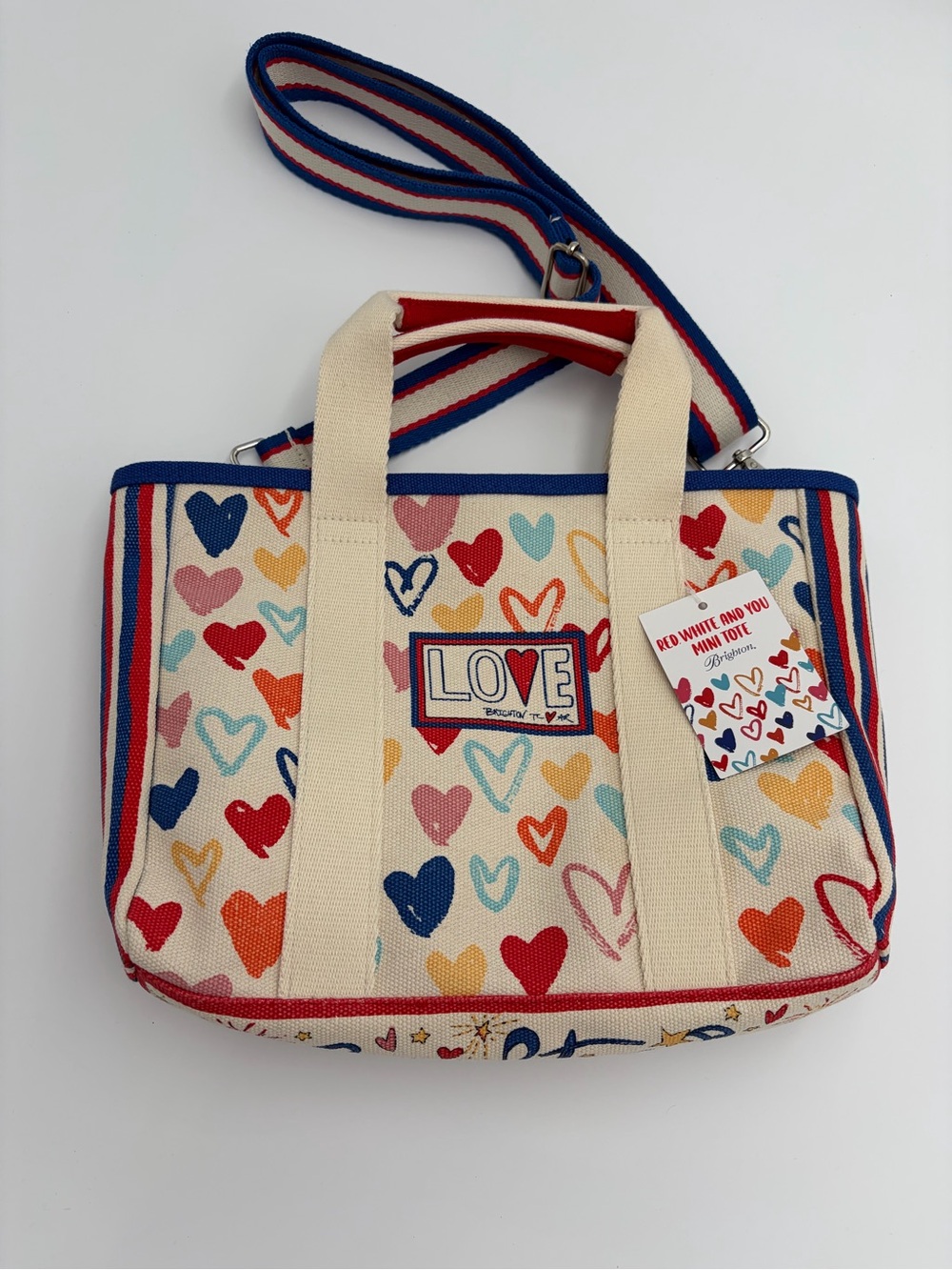 Brighton Red White & You Mini Tote NWT Patriotic Heart Canvas Crossbody